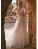 Strapless Ivory Lace Dotted Tulle Wedding Dress With Jacket Strapless Ivory Lace Dotted Tulle Wedding Dress With Jacket